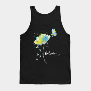 Womens Believe Flower-Butterfly Down Syndrome Tank Top